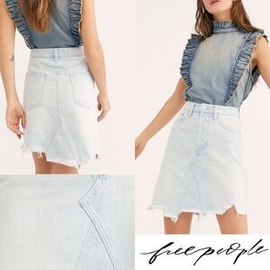Free People Skirt Going Rogue Denim Distressed Asymmetrical Tidal Wave 25 26 NWT